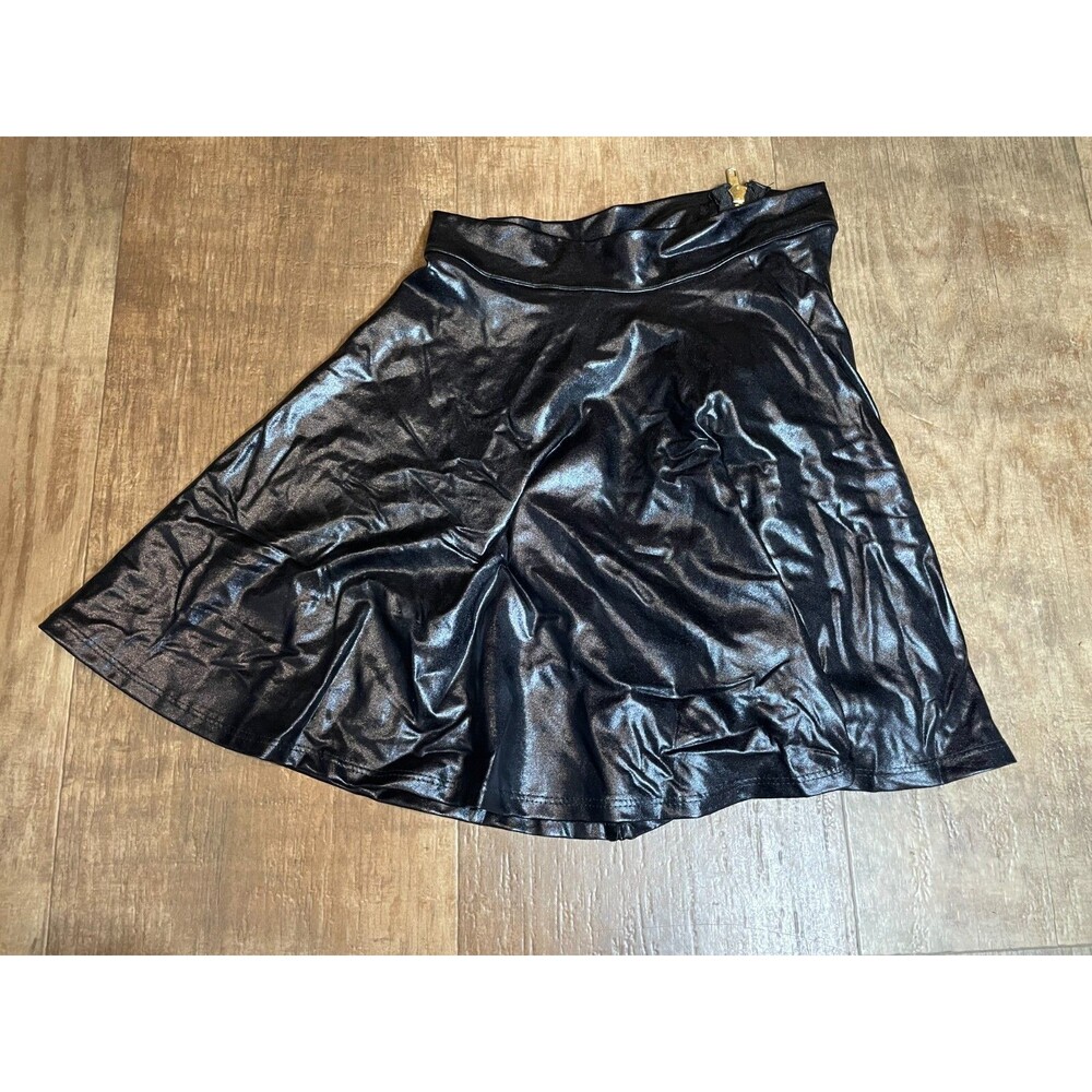 Double Heart Skirt Womens Small S Black Metallic Shine Vintage USA Polyester